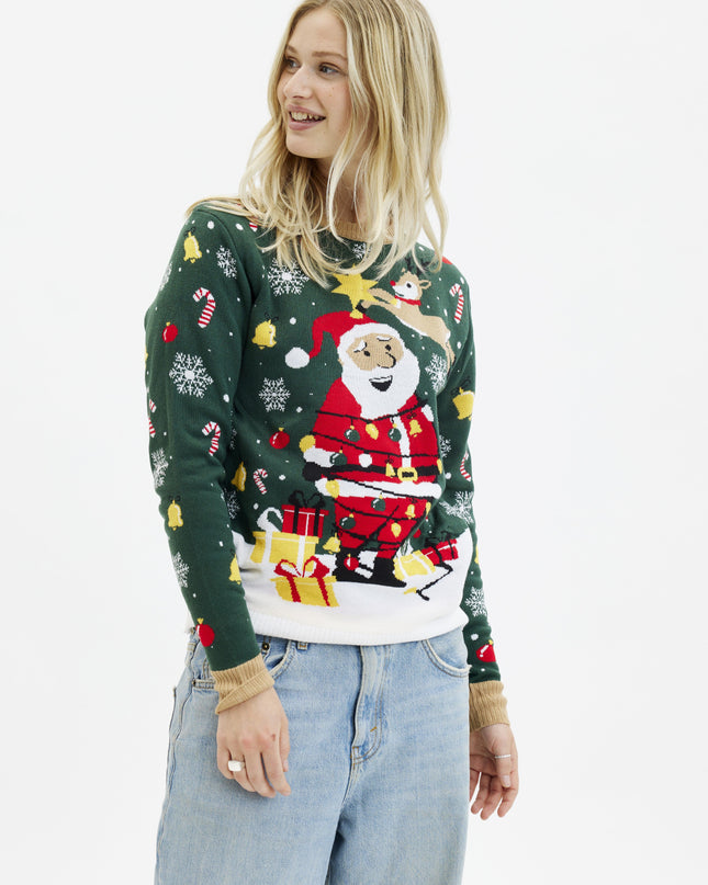 Pull de Noël Père Noël Étoile pour femme - Modèle lumineux