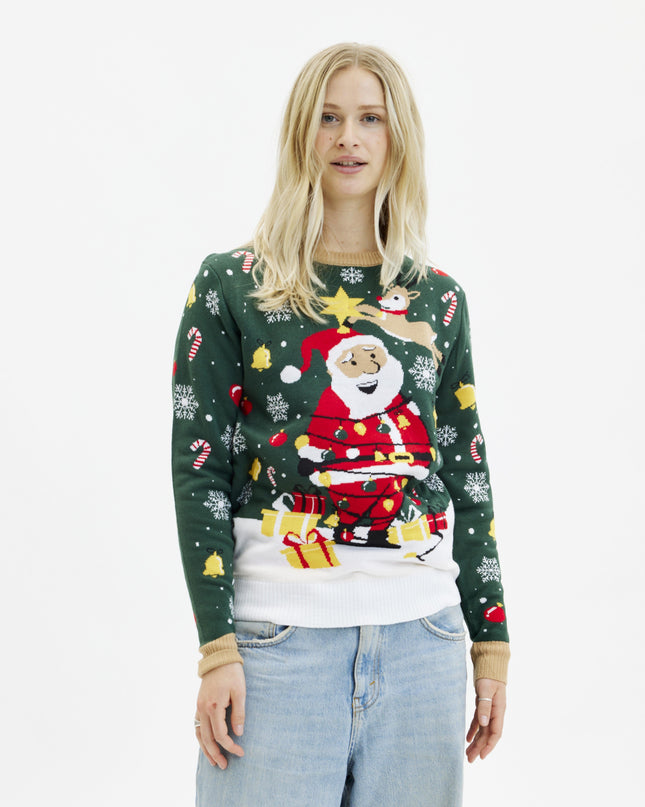 Pull de Noël Père Noël Étoile pour femme - Modèle lumineux