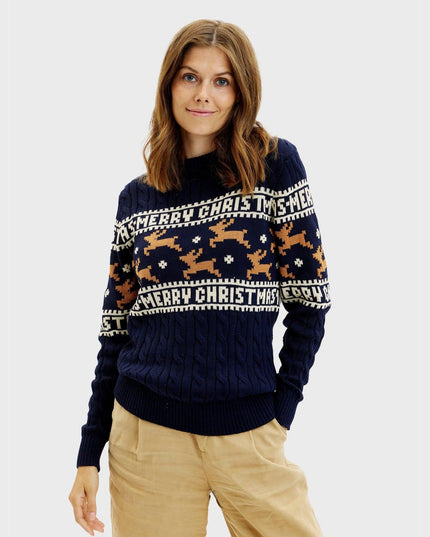 Pull de Noël bleu élégant pour femme