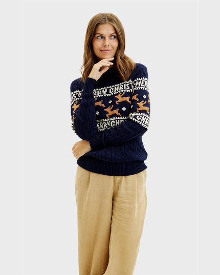 Pull de Noël bleu élégant pour femme