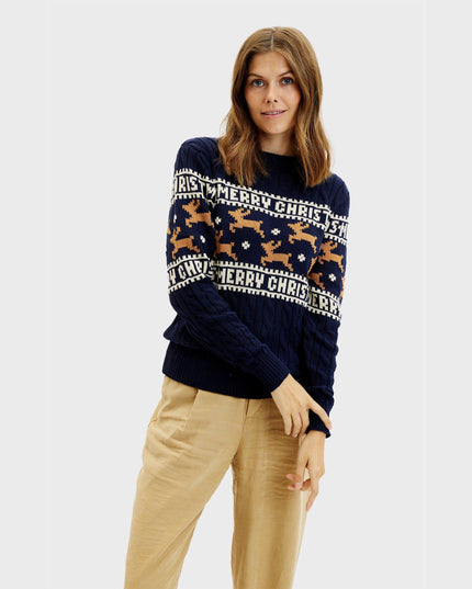 Pull de Noël bleu élégant pour femme