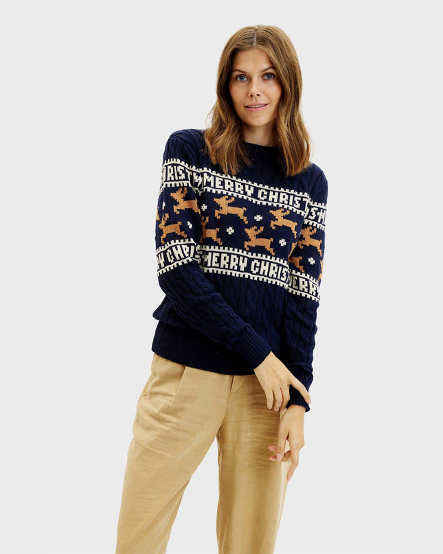 Pull de Noël bleu élégant pour femme