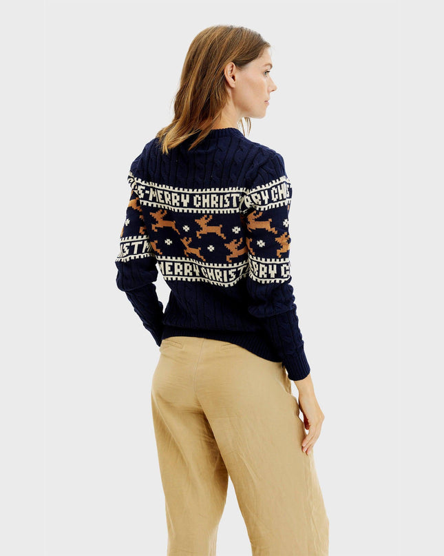 Pull de Noël bleu élégant pour femme