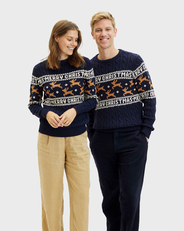 Pull de Noël bleu élégant pour femme