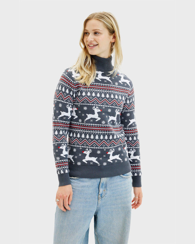 Pull de Noël élégant à col montant pour femmes