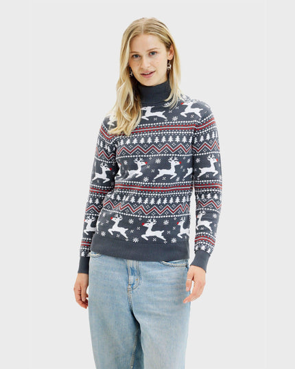Pull de Noël élégant à col montant pour femmes