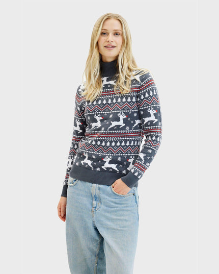 Pull de Noël élégant à col montant pour femmes