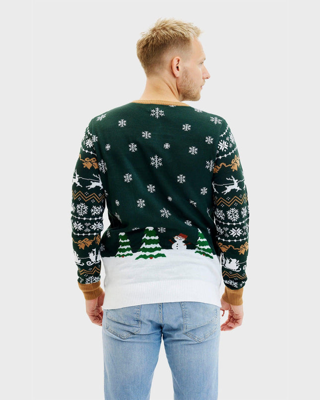 Le Père Noël arrive en ville ! Pull vert LED pour homme