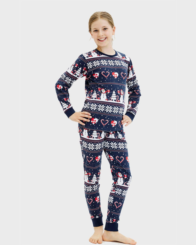 Pyjama de Noël bleu marine avec cœur pour enfants
