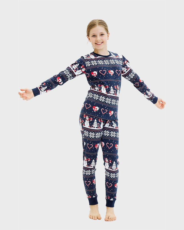 Pyjama de Noël bleu marine avec cœur pour enfants