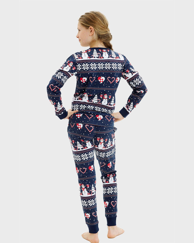 Pyjama de Noël bleu marine avec cœur pour enfants