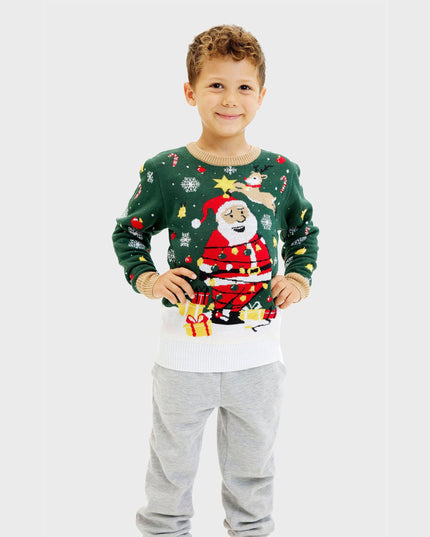 Pull de Noël Père Noël avec étoile et lumières pour enfants