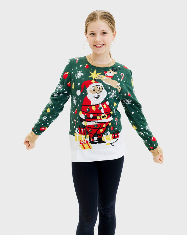 Pull de Noël lumineux avec étoile du Père Noël pour enfants