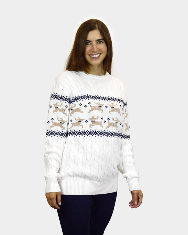Pull de Noël blanc chic Alaska pour femme