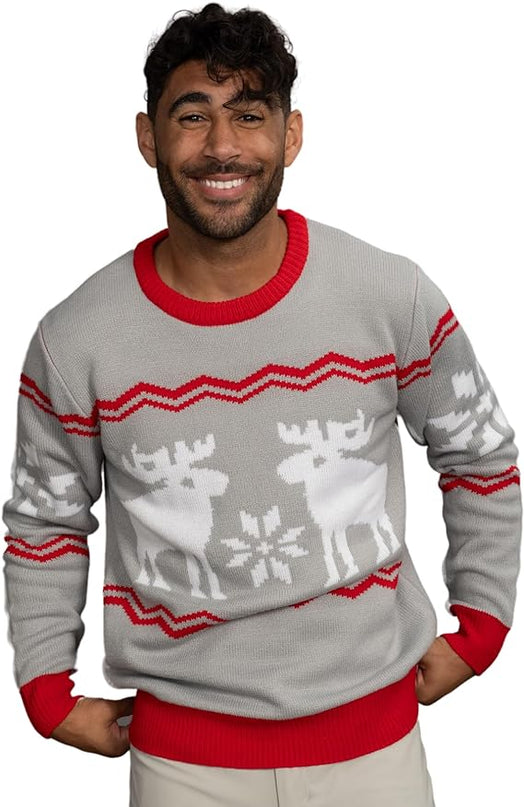 Pull de Noël moche à motifs de flocons de neige et d'orignaux