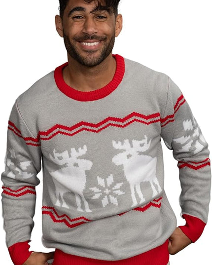 Pull de Noël moche à motifs de flocons de neige et d'orignaux
