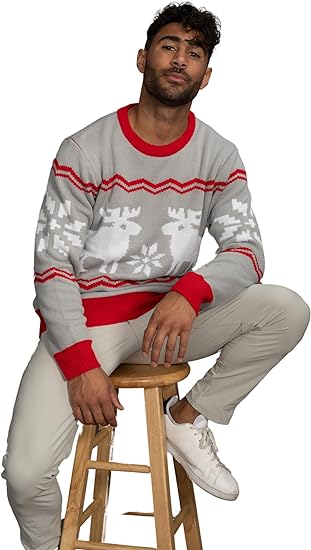 Pull de Noël moche à motifs de flocons de neige et d'orignaux