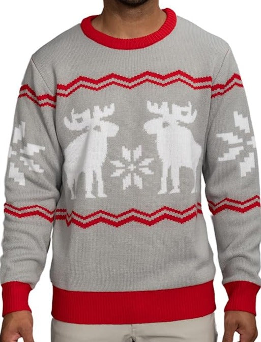 Pull de Noël moche à motifs de flocons de neige et d'orignaux