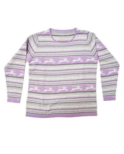 Pull de Noël vintage - Motif rennes violet