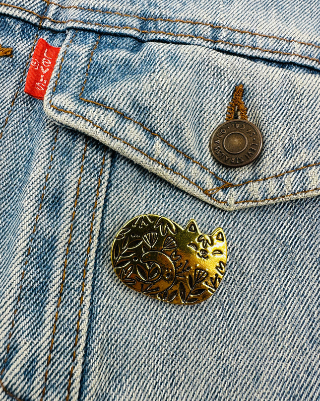 Broche Chat Doré | Pyjamas et accessoires de Noël pour toute la famille