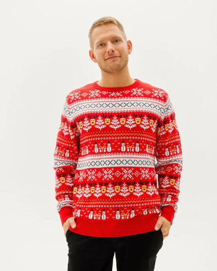 Organic Cotton Red Christmas Sweater for Family with Snowmen