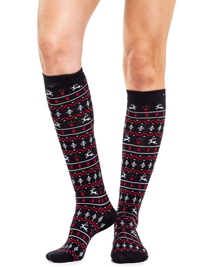 Women's Red and Black Fair Isle Socks (Fits Sizes 6-11W)