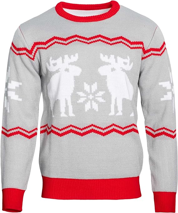 Pull de Noël moche à motifs de flocons de neige et d'orignaux