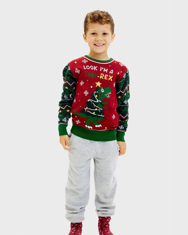 Pull de Noël Tree-REX pour enfants, pour des fêtes amusantes