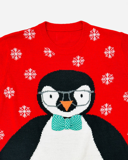 Pull de Noël vintage - Motif pingouin à nœud papillon