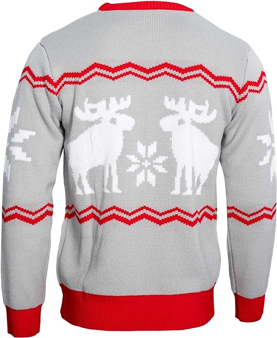 Pull de Noël moche à motifs de flocons de neige et d'orignaux