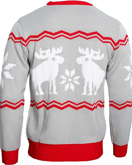 Pull de Noël moche à motifs de flocons de neige et d'orignaux