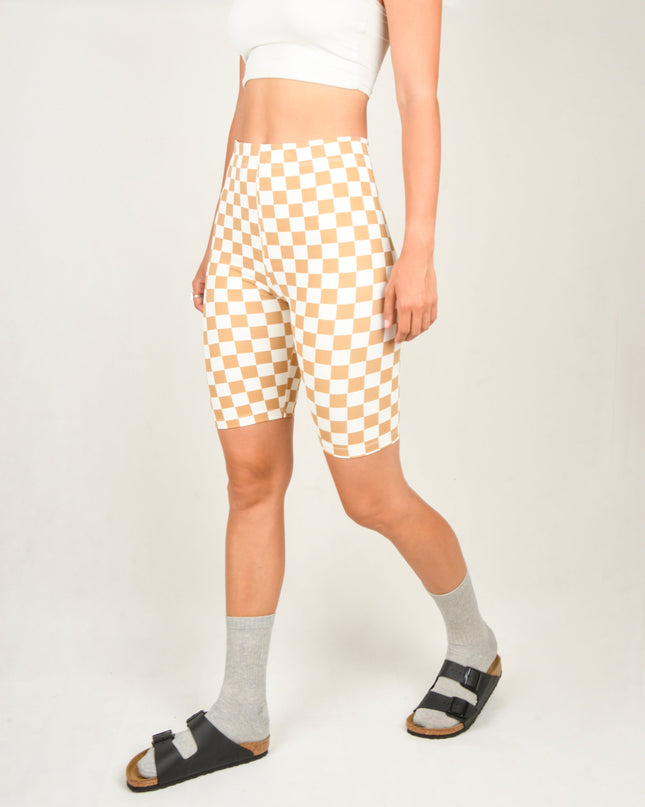 Short de cyclisme - Modèle Pepita Beige pour un confort décontracté