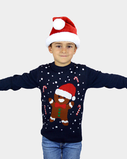 Pull de Noël pour enfant bleu à motif pain d'épice