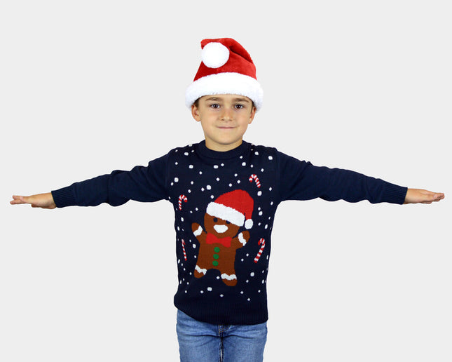 Pull de Noël pour enfant bleu à motif pain d'épice