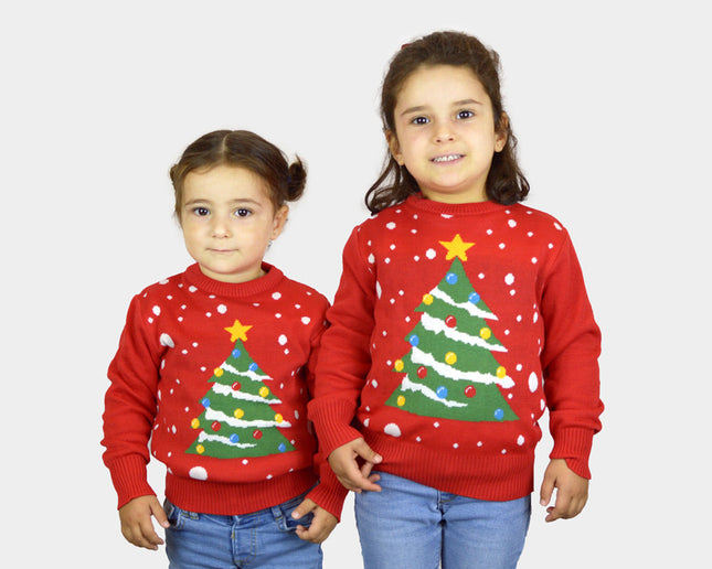 Pull de Noël pour enfant avec motif sapin de Noël rouge