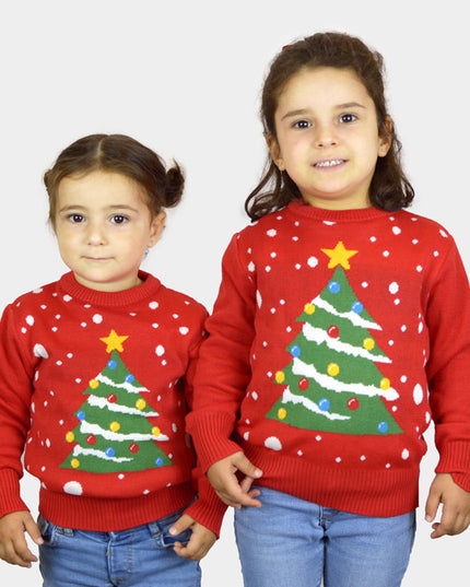 Kids Christmas Sweater Red with Christmas Tree Design