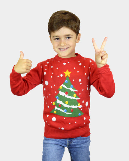 Kids Christmas Sweater Red with Christmas Tree Design