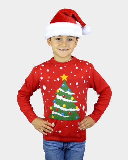 Pull de Noël pour enfant avec motif sapin de Noël rouge