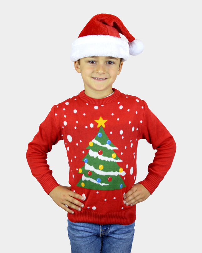Red Christmas Sweater for Kids with Christmas Tree