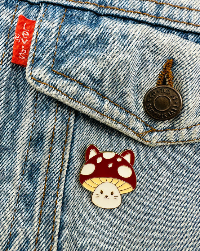 Broche Chat Champignon - Accessoire fantaisiste pour les amoureux des chats