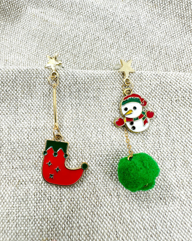 Boucles d'oreilles de Noël - Chaussure de lutin et bonhomme de neige