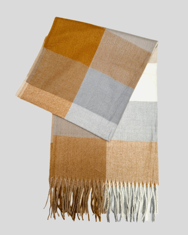 Grey and Nude Plaid Scarf