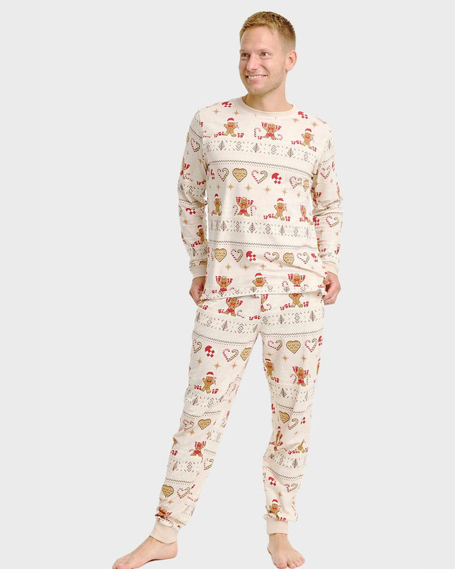 Pyjama de Noël beige pour homme - Style familial