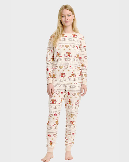 Pyjama de Noël beige pour femme - Style familial