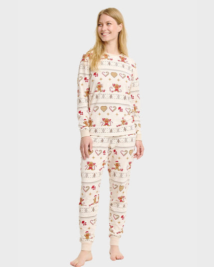 Pyjama de Noël beige pour femme - Style familial