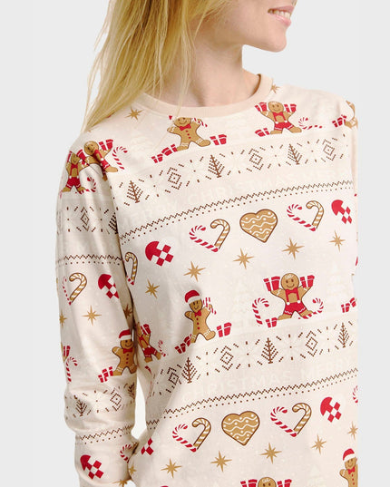 Pyjama de Noël beige pour femme - Style familial