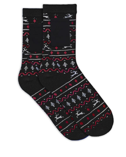 Men's Black Fair Isle Socks with Pocket (Fits Sizes 8-11M)