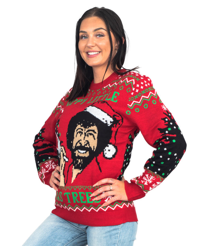 Pull de Noël moche Bob Ross Happy Little Trees pour femmes