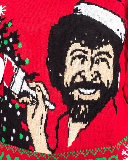 Pull Bob Ross « Petits sapins de Noël joyeux »