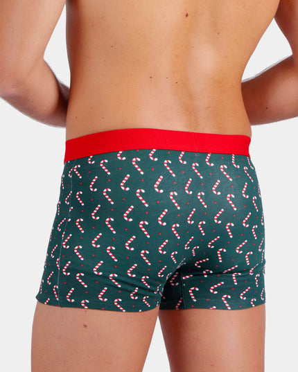 Boxer vert de Noël pour homme avec cannes de Noël + coffret cadeau